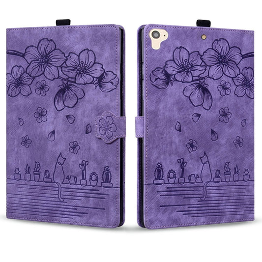 For iPad Pro 9.7 / 9.7 2018 / 2017 Cartoon Sakura Cat Embossed Smart Leather Tablet Case(Purple) - iPad Pro 9.7 inch Cases by buy2fix | Online Shopping UK | buy2fix