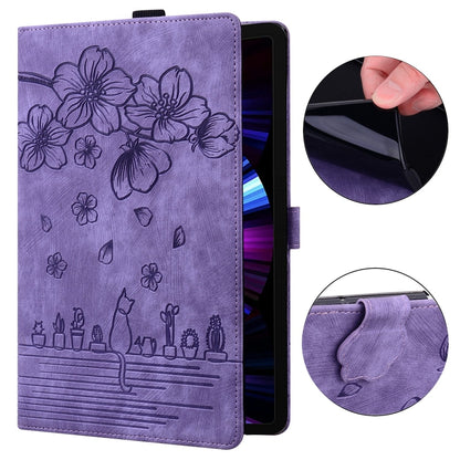For iPad Pro 9.7 / 9.7 2018 / 2017 Cartoon Sakura Cat Embossed Smart Leather Tablet Case(Purple) - iPad Pro 9.7 inch Cases by buy2fix | Online Shopping UK | buy2fix