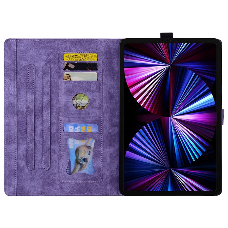 For iPad Pro 12.9 2022 / 2021 Cartoon Sakura Cat Embossed Smart Leather Tablet Case(Purple) - iPad Pro 12.9 (2022/2021) Cases by buy2fix | Online Shopping UK | buy2fix