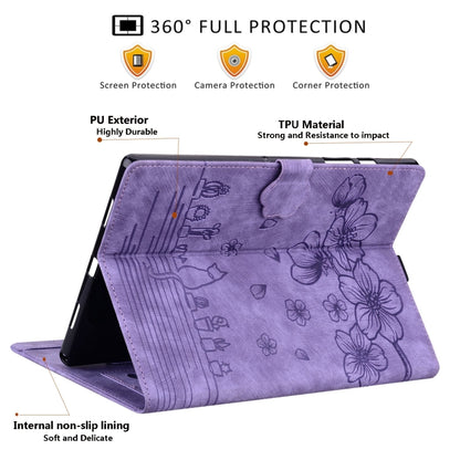 For iPad Pro 12.9 2022 / 2021 Cartoon Sakura Cat Embossed Smart Leather Tablet Case(Purple) - iPad Pro 12.9 (2022/2021) Cases by buy2fix | Online Shopping UK | buy2fix
