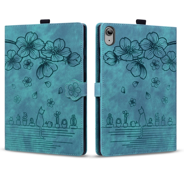 For iPad 2025 / 2022 Cartoon Sakura Cat Embossed Smart Leather Tablet Case(Green) - iPad 2025 / 2022 Cases by buy2fix | Online Shopping UK | buy2fix