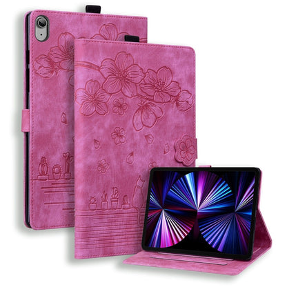 For iPad 2025 / 2022 Cartoon Sakura Cat Embossed Smart Leather Tablet Case(Rose Red) - iPad 2025 / 2022 Cases by buy2fix | Online Shopping UK | buy2fix