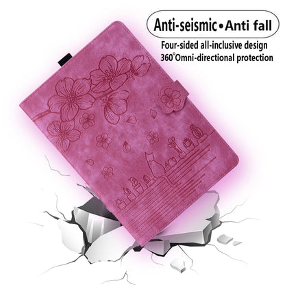 For iPad 2025 / 2022 Cartoon Sakura Cat Embossed Smart Leather Tablet Case(Rose Red) - iPad 2025 / 2022 Cases by buy2fix | Online Shopping UK | buy2fix