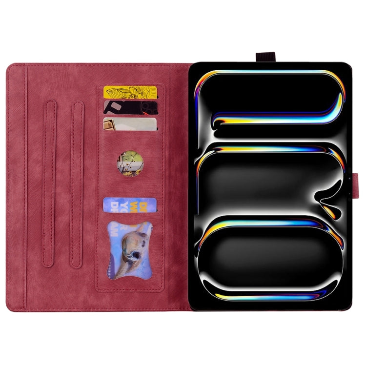 For iPad Pro 11 2025 / 2024 Cartoon Sakura Cat Embossed Smart Leather Tablet Case(Red) by buy2fix