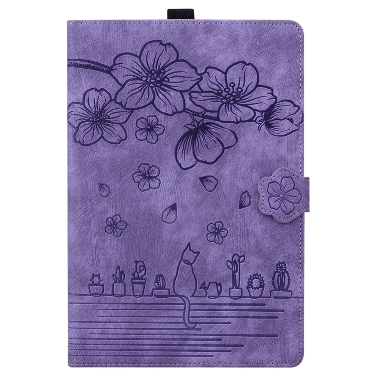 For iPad Pro 11 2025 / 2024 Cartoon Sakura Cat Embossed Smart Leather Tablet Case(Purple) by buy2fix