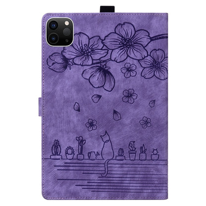 For iPad Pro 11 2025 / 2024 Cartoon Sakura Cat Embossed Smart Leather Tablet Case(Purple) by buy2fix