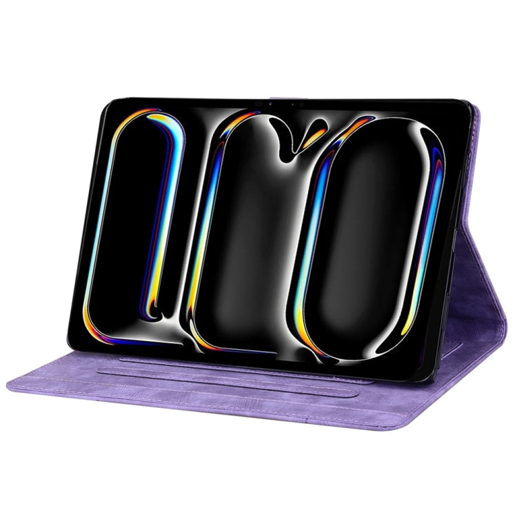 For iPad Pro 11 2025 / 2024 Cartoon Sakura Cat Embossed Smart Leather Tablet Case(Purple) by buy2fix