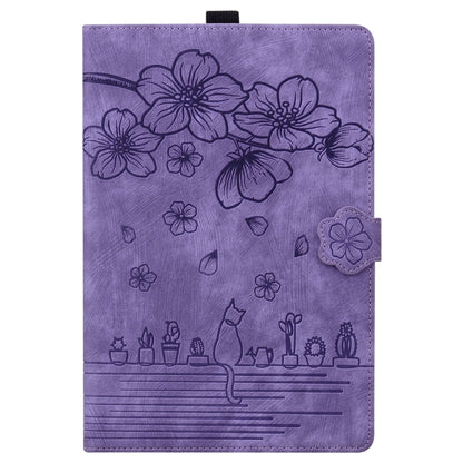 For iPad Pro 13 2024 Cartoon Sakura Cat Embossed Smart Leather Tablet Case(Purple) - iPad Pro 13 2024 Cases by buy2fix | Online Shopping UK | buy2fix