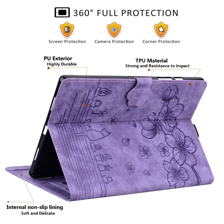 For Samsung Galaxy Tab S9+ /S8+ /S7+ Cartoon Sakura Cat Embossed Smart Leather Tablet Case(Purple) - Galaxy Tab S9+ Cases by buy2fix | Online Shopping UK | buy2fix