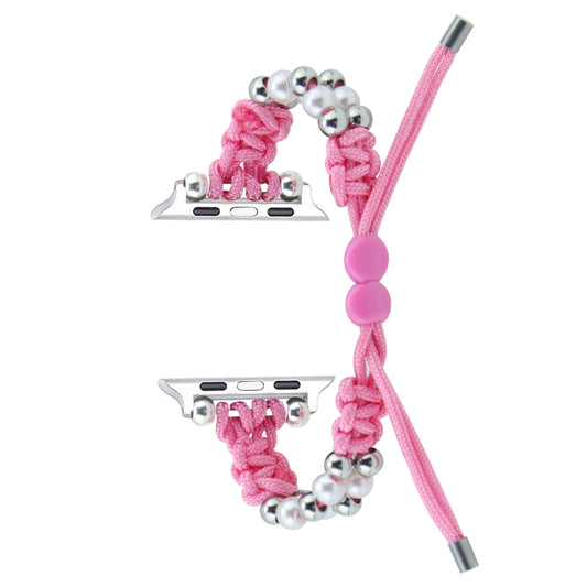 For Apple Watch Ultra 2 49mm Paracord Row Beads Drawstring Braided Watch Band(Pink) by buy2fix