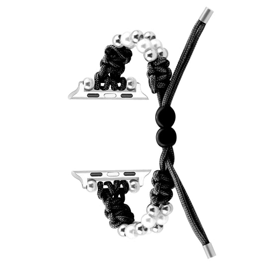 For Apple Watch Ultra 2 49mm Paracord Row Beads Drawstring Braided Watch Band(Black) by buy2fix