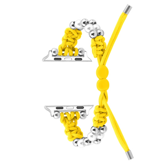 For Apple Watch Ultra 49mm Paracord Row Beads Drawstring Braided Watch Band(Yellow) by buy2fix