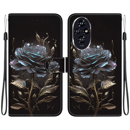 For Honor 200 Crystal Texture Colored Drawing Leather Phone Case(Black Rose)