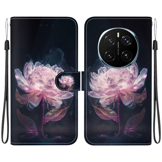 For Honor Magic7 Pro Crystal Texture Colored Drawing Leather Phone Case(Purple Peony)