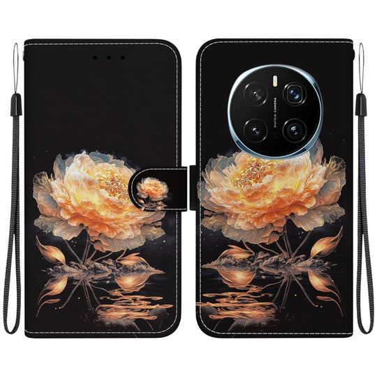 For Honor Magic7 Pro Crystal Texture Colored Drawing Leather Phone Case(Gold Peony)