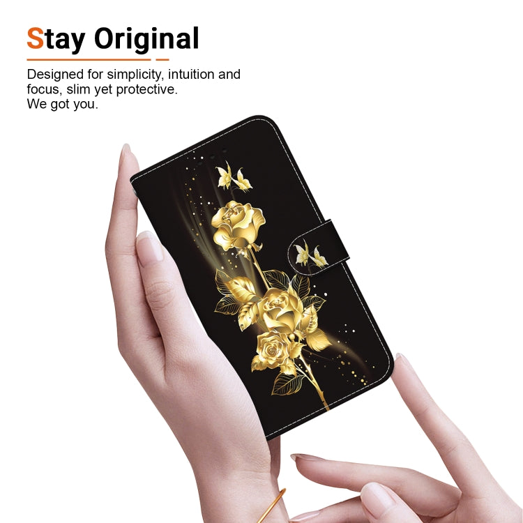 For iPhone SE 2024 Crystal Texture Colored Drawing Leather Phone Case(Gold Butterfly Rose) - More iPhone Cases by buy2fix | Online Shopping UK | buy2fix