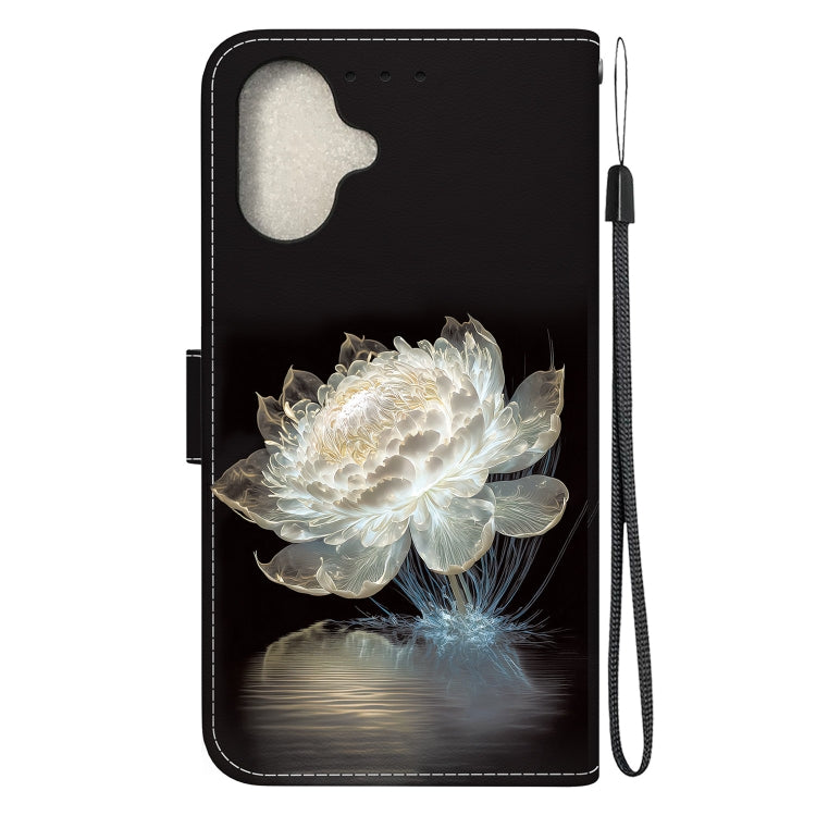 For iPhone 16 Crystal Texture Colored Drawing Leather Phone Case(Crystal Peony) - iPhone 16 Cases by buy2fix | Online Shopping UK | buy2fix