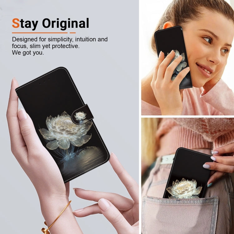 For iPhone 16 Crystal Texture Colored Drawing Leather Phone Case(Crystal Peony) - iPhone 16 Cases by buy2fix | Online Shopping UK | buy2fix