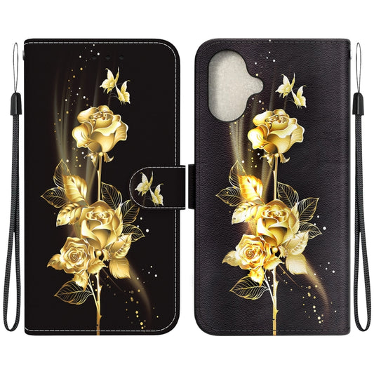 For iPhone 16 Crystal Texture Colored Drawing Leather Phone Case(Gold Butterfly Rose) - iPhone 16 Cases by buy2fix | Online Shopping UK | buy2fix