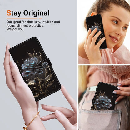 For iPhone 16 Crystal Texture Colored Drawing Leather Phone Case(Black Rose) - iPhone 16 Cases by buy2fix | Online Shopping UK | buy2fix