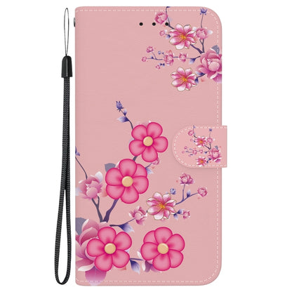 For iPhone 16 Crystal Texture Colored Drawing Leather Phone Case(Cherry Blossoms) - iPhone 16 Cases by buy2fix | Online Shopping UK | buy2fix