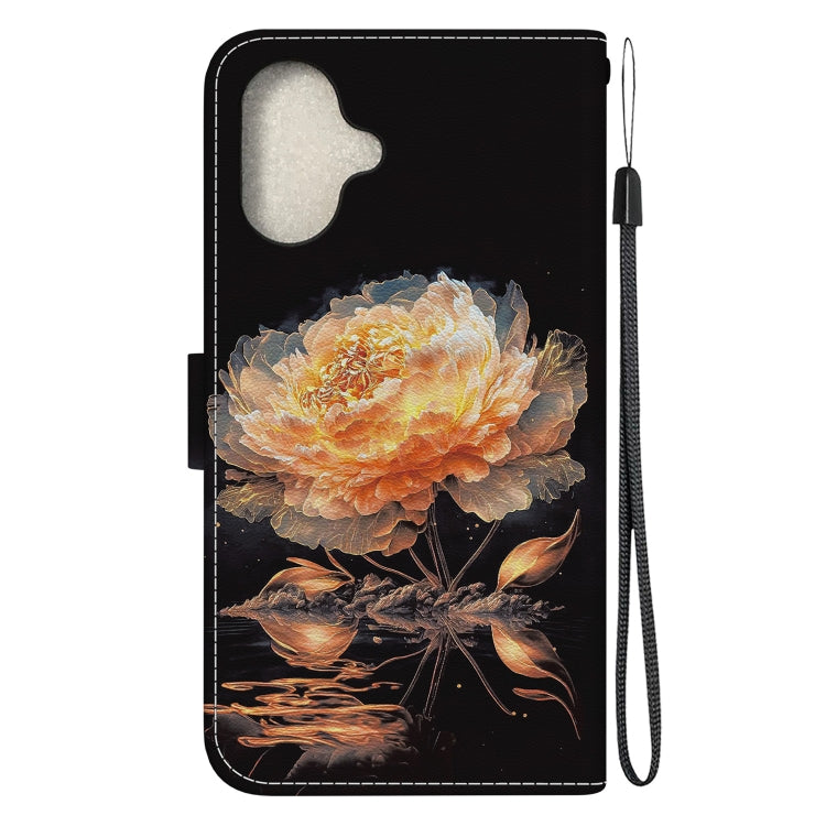 For iPhone 16 Plus Crystal Texture Colored Drawing Leather Phone Case(Gold Peony) - iPhone 16 Plus Cases by buy2fix | Online Shopping UK | buy2fix