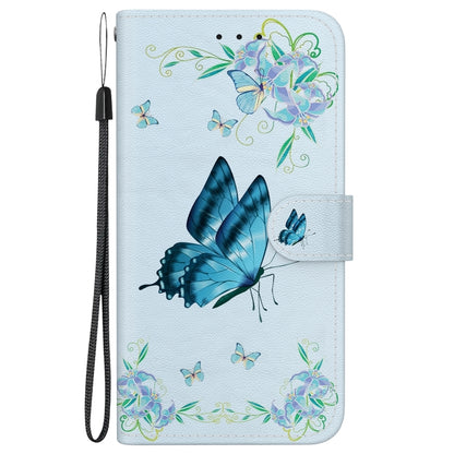 For iPhone 16 Plus Crystal Texture Colored Drawing Leather Phone Case(Blue Pansies) - iPhone 16 Plus Cases by buy2fix | Online Shopping UK | buy2fix