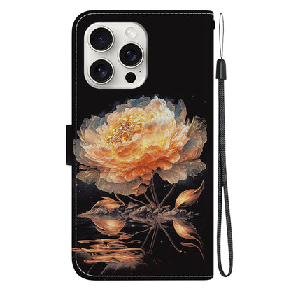 For iPhone 16 Pro Max Crystal Texture Colored Drawing Leather Phone Case(Gold Peony) - iPhone 16 Pro Max Cases by buy2fix | Online Shopping UK | buy2fix