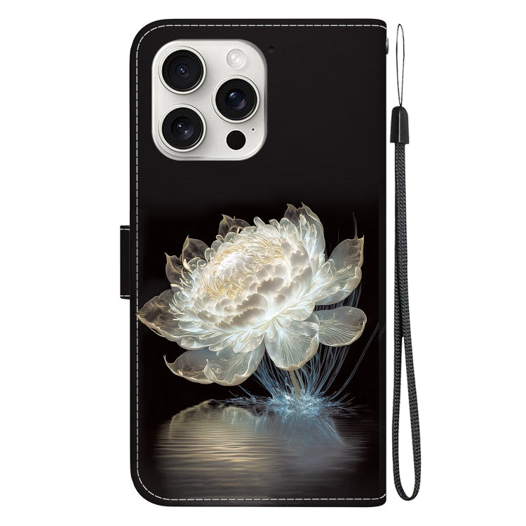 For iPhone 16 Pro Max Crystal Texture Colored Drawing Leather Phone Case(Crystal Peony) - iPhone 16 Pro Max Cases by buy2fix | Online Shopping UK | buy2fix