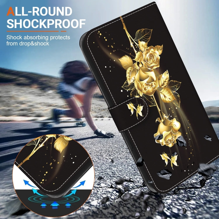 For iPhone 16 Pro Max Crystal Texture Colored Drawing Leather Phone Case(Gold Butterfly Rose) by buy2fix