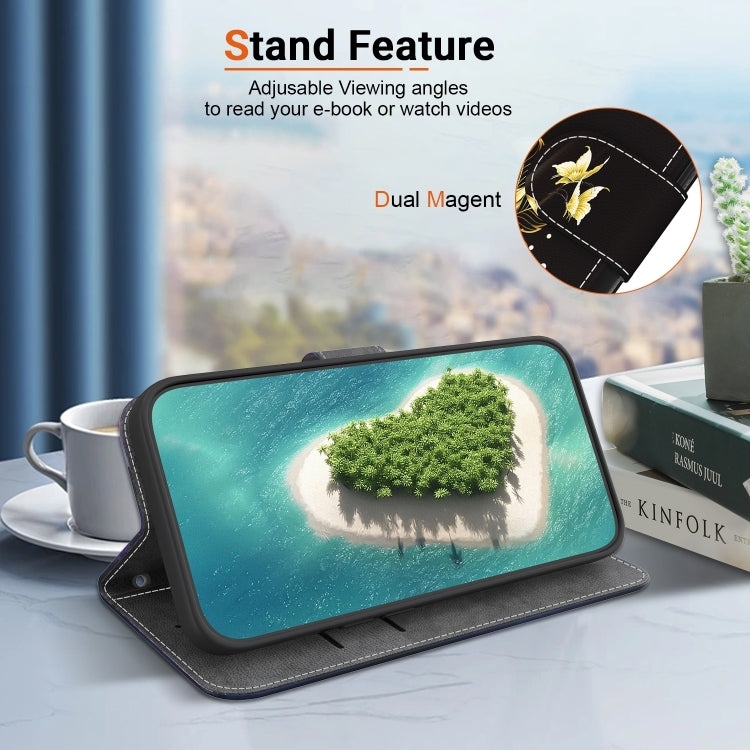 For iPhone 16 Pro Max Crystal Texture Colored Drawing Leather Phone Case(Gold Butterfly Rose) by buy2fix