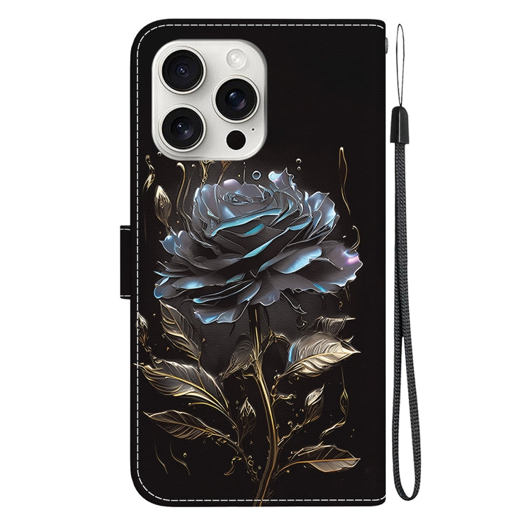 For iPhone 16 Pro Max Crystal Texture Colored Drawing Leather Phone Case(Black Rose) - iPhone 16 Pro Max Cases by buy2fix | Online Shopping UK | buy2fix