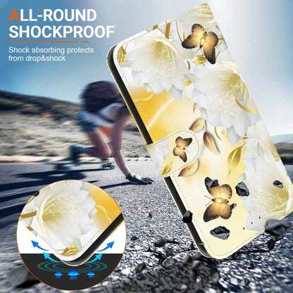 For iPhone 16 Pro Max Crystal Texture Colored Drawing Leather Phone Case(Gold Butterfly Epiphyllum) by buy2fix