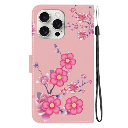 For iPhone 16 Pro Max Crystal Texture Colored Drawing Leather Phone Case(Cherry Blossoms) - iPhone 16 Pro Max Cases by buy2fix | Online Shopping UK | buy2fix