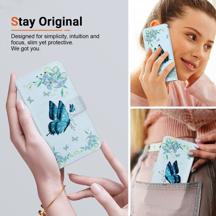 For iPhone 16 Pro Max Crystal Texture Colored Drawing Leather Phone Case(Blue Pansies) - iPhone 16 Pro Max Cases by buy2fix | Online Shopping UK | buy2fix