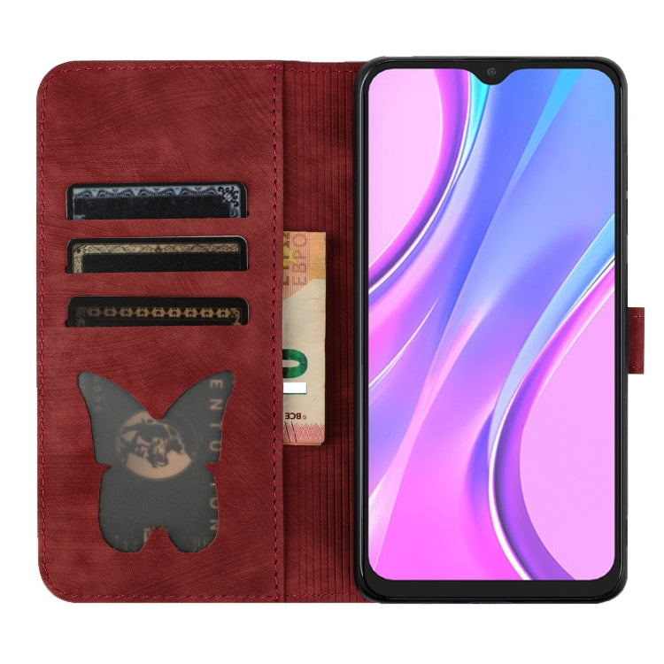 For Xiaomi Redmi 9 Butterfly Cat Embossing Flip Leather Phone Case(Red) - Xiaomi Cases by buy2fix | Online Shopping UK | buy2fix