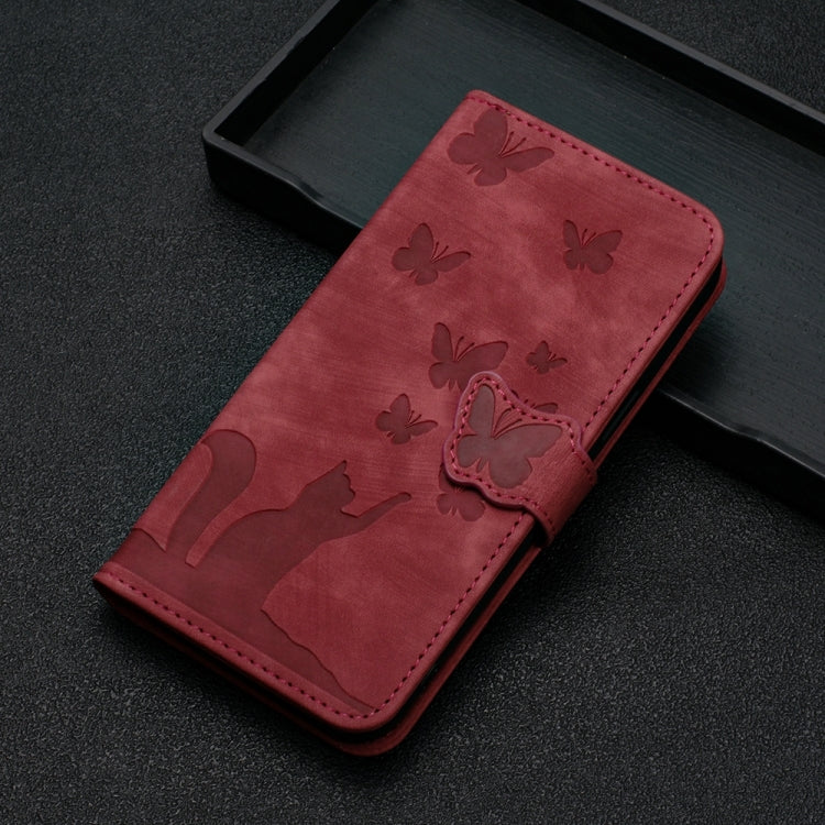 For Xiaomi 14 Butterfly Cat Embossing Flip Leather Phone Case(Red) - 14 Cases by buy2fix | Online Shopping UK | buy2fix