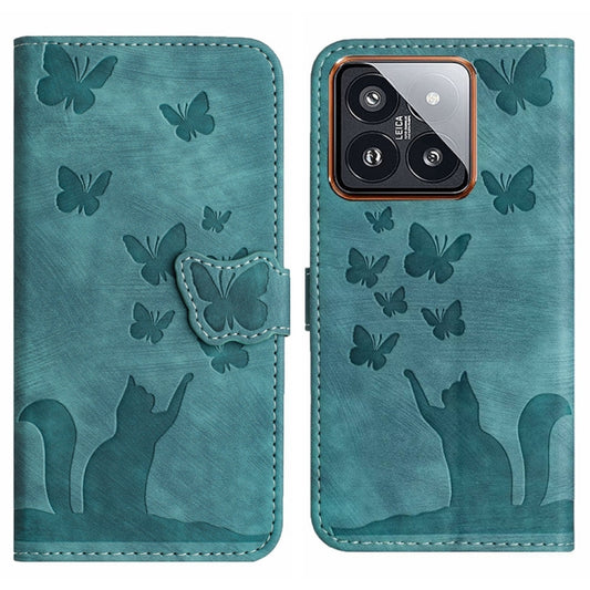 For Xiaomi 14 Pro Butterfly Cat Embossing Flip Leather Phone Case(Wathet) - 14 Pro Cases by buy2fix | Online Shopping UK | buy2fix