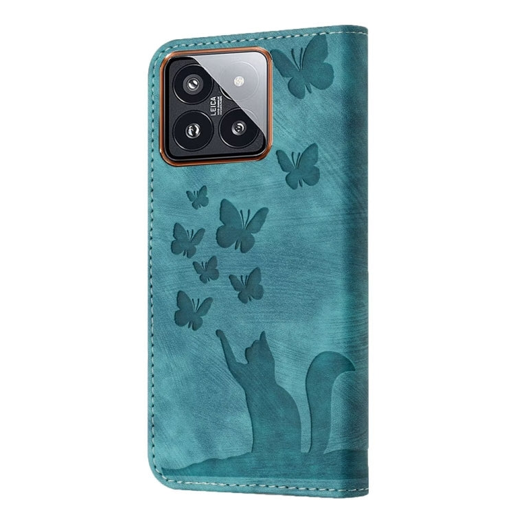 For Xiaomi 14 Pro Butterfly Cat Embossing Flip Leather Phone Case(Wathet) - 14 Pro Cases by buy2fix | Online Shopping UK | buy2fix