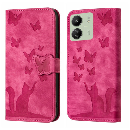 For Xiaomi Redmi 13C / POCO C65 Butterfly Cat Embossing Flip Leather Phone Case(Red)