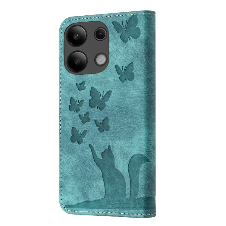 For Xiaomi Redmi Note 13 4G Butterfly Cat Embossing Flip Leather Phone Case(Wathet) - Note 13 Cases by buy2fix | Online Shopping UK | buy2fix