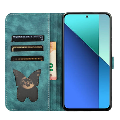 For Xiaomi Redmi Note 13 4G Butterfly Cat Embossing Flip Leather Phone Case(Wathet) - Note 13 Cases by buy2fix | Online Shopping UK | buy2fix