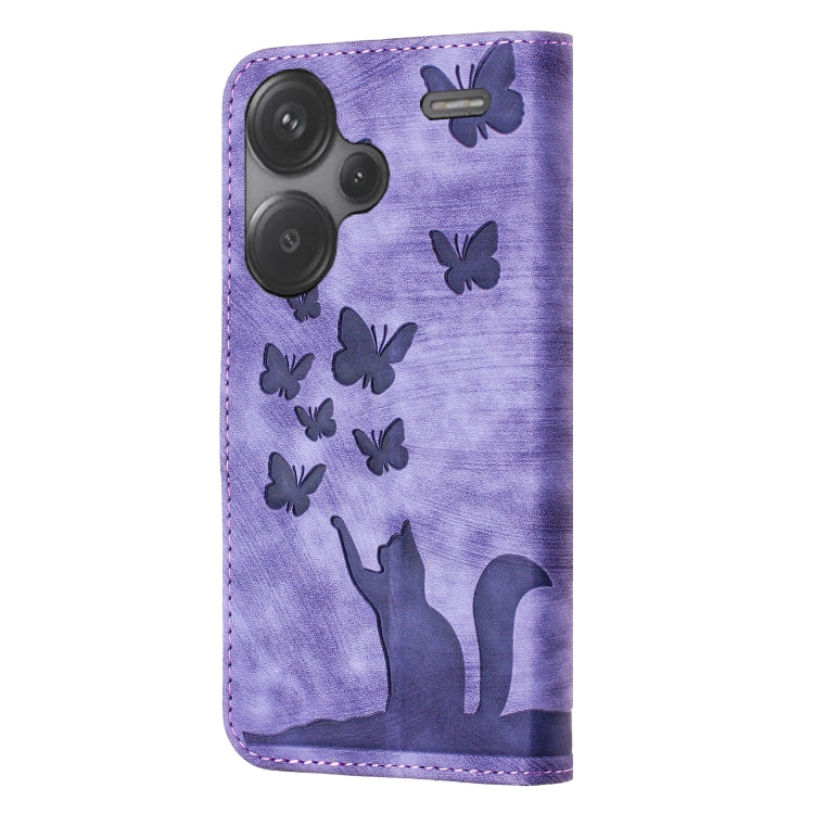 For Xiaomi Redmi Note 13 Pro+ 5G Butterfly Cat Embossing Flip Leather Phone Case(Purple) - Note 13 Pro+ Cases by buy2fix | Online Shopping UK | buy2fix