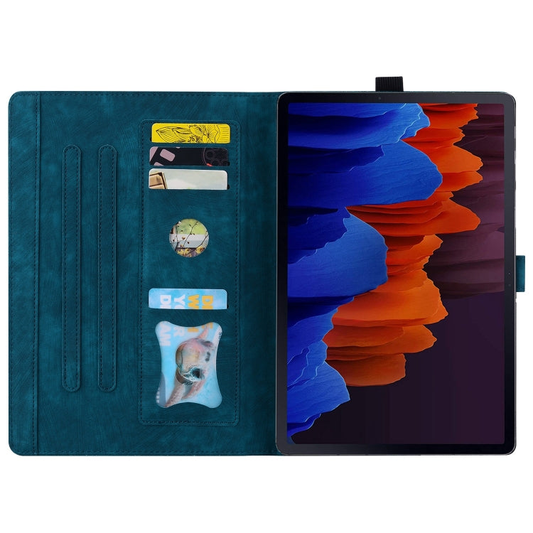 For Samsung Galaxy Tab S9 FE+ Cartoon Sakura Cat Embossed Leather Tablet Case(Blue) by buy2fix