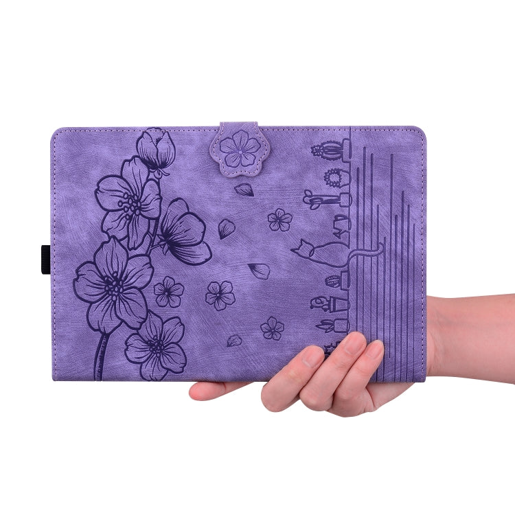 For Lenovo Tab M11 / Xiaoxin Pad 11 2024 Cartoon Sakura Cat Embossed Leather Tablet Case(Purple) - Lenovo by buy2fix | Online Shopping UK | buy2fix