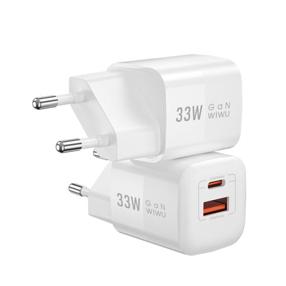 WIWU Wi-U008 33W USB + USB-C / Type-C Dual Ports GaN Travel Fast Charger, EU Plug(White) - USB Charger by WIWU | Online Shopping UK | buy2fix