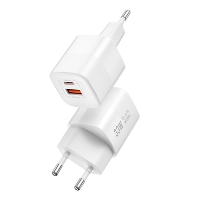 WIWU Wi-U008 33W USB + USB-C / Type-C Dual Ports GaN Travel Fast Charger, EU Plug(White) - USB Charger by WIWU | Online Shopping UK | buy2fix