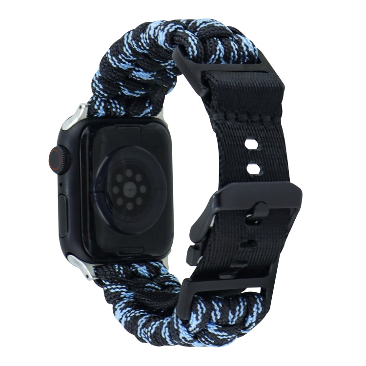 For Apple Watch Ultra 2 49mm Paracord Plain Braided Webbing Buckle Watch Band(Black Blue) - Watch Bands by buy2fix | Online Shopping UK | buy2fix