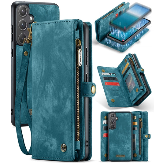 For Samsung Galaxy A55 5G CaseMe 008 Multifunctional Zipper Wallet Leather Phone Case with Lanyard(Blue) by CaseMe