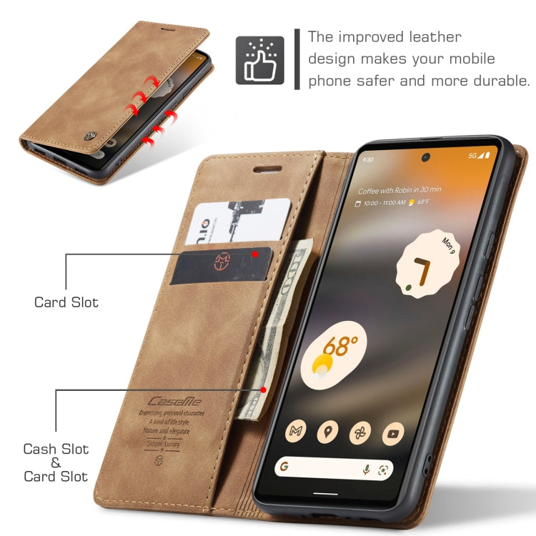 For Google Pixel 6A CaseMe 013 Multifunctional Horizontal Flip Leather Phone Case(Brown) by CaseMe